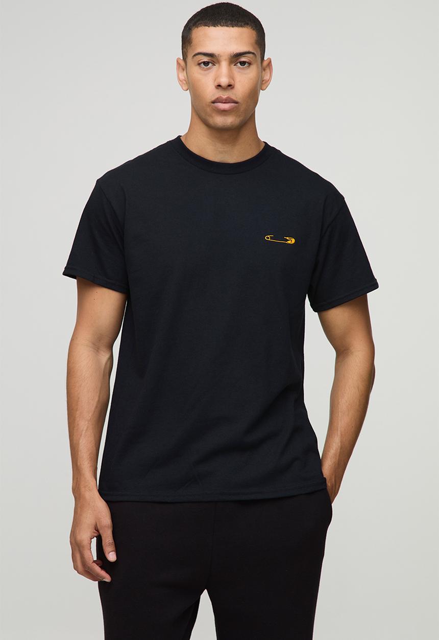 boohooMAN - Black Oversized Embroidered Safety Pin T-Shirt - Black