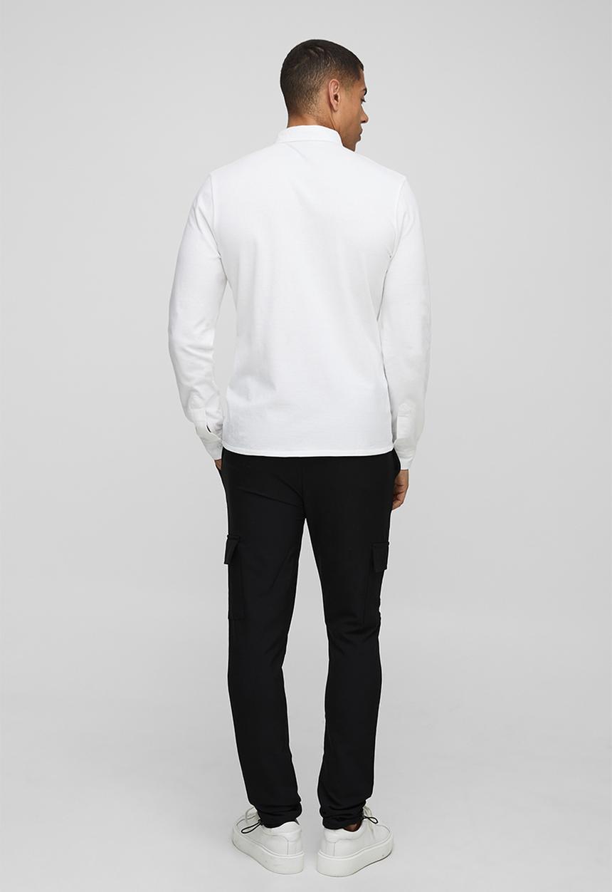 boohooMAN - Slim Fit Pique Button Down Collar Jersey Shirt - White