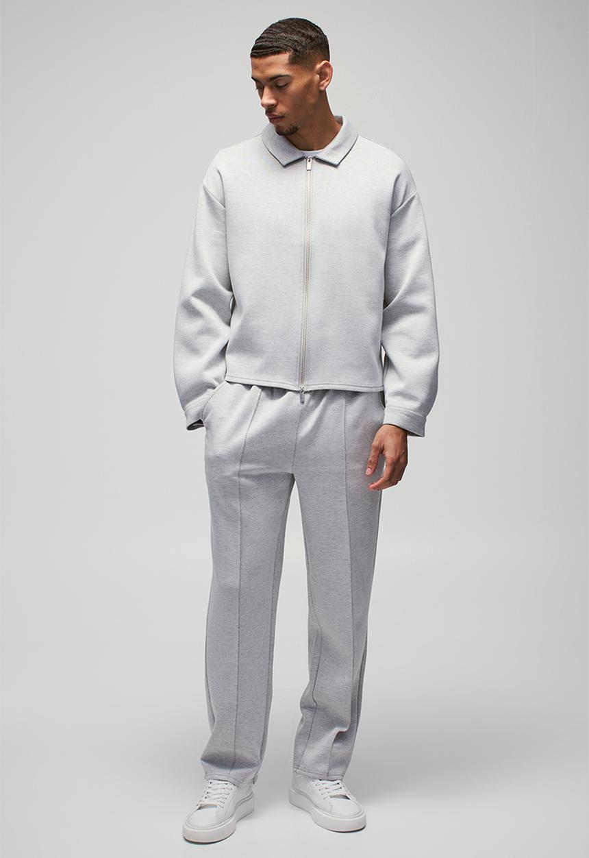 boohooMAN - Straight Leg Pintuck Scuba Trouser - Grey Marl