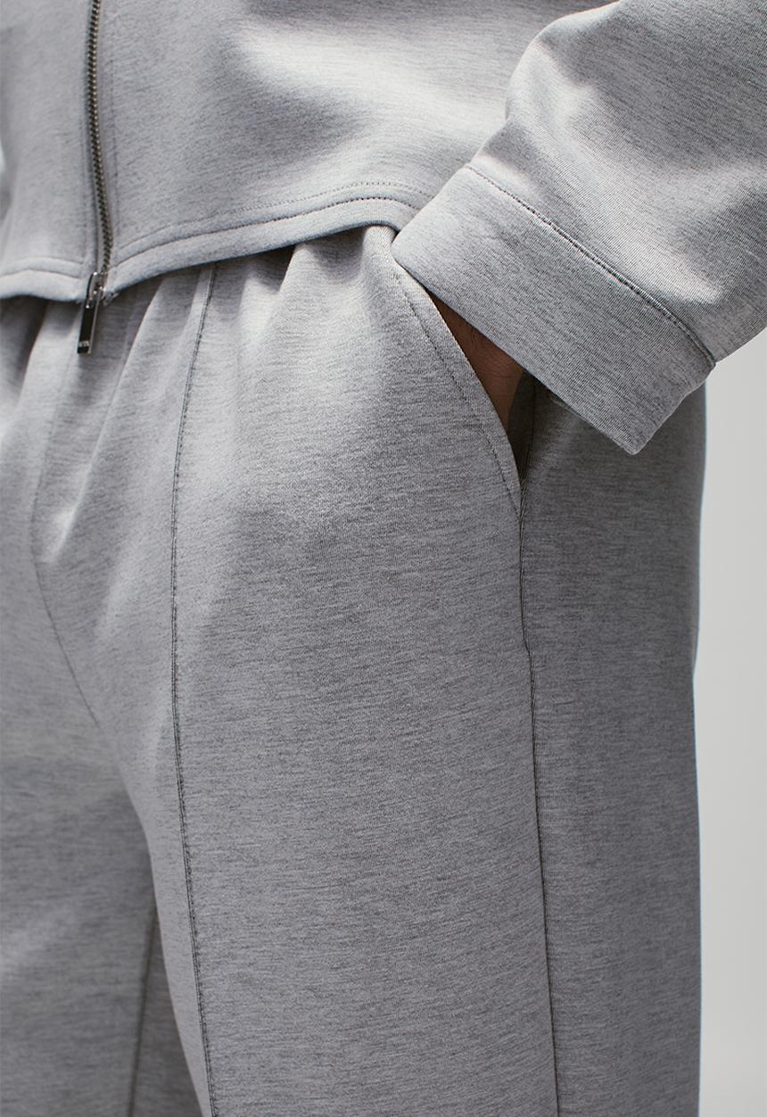 boohooMAN - Straight Leg Pintuck Scuba Trouser - Grey Marl