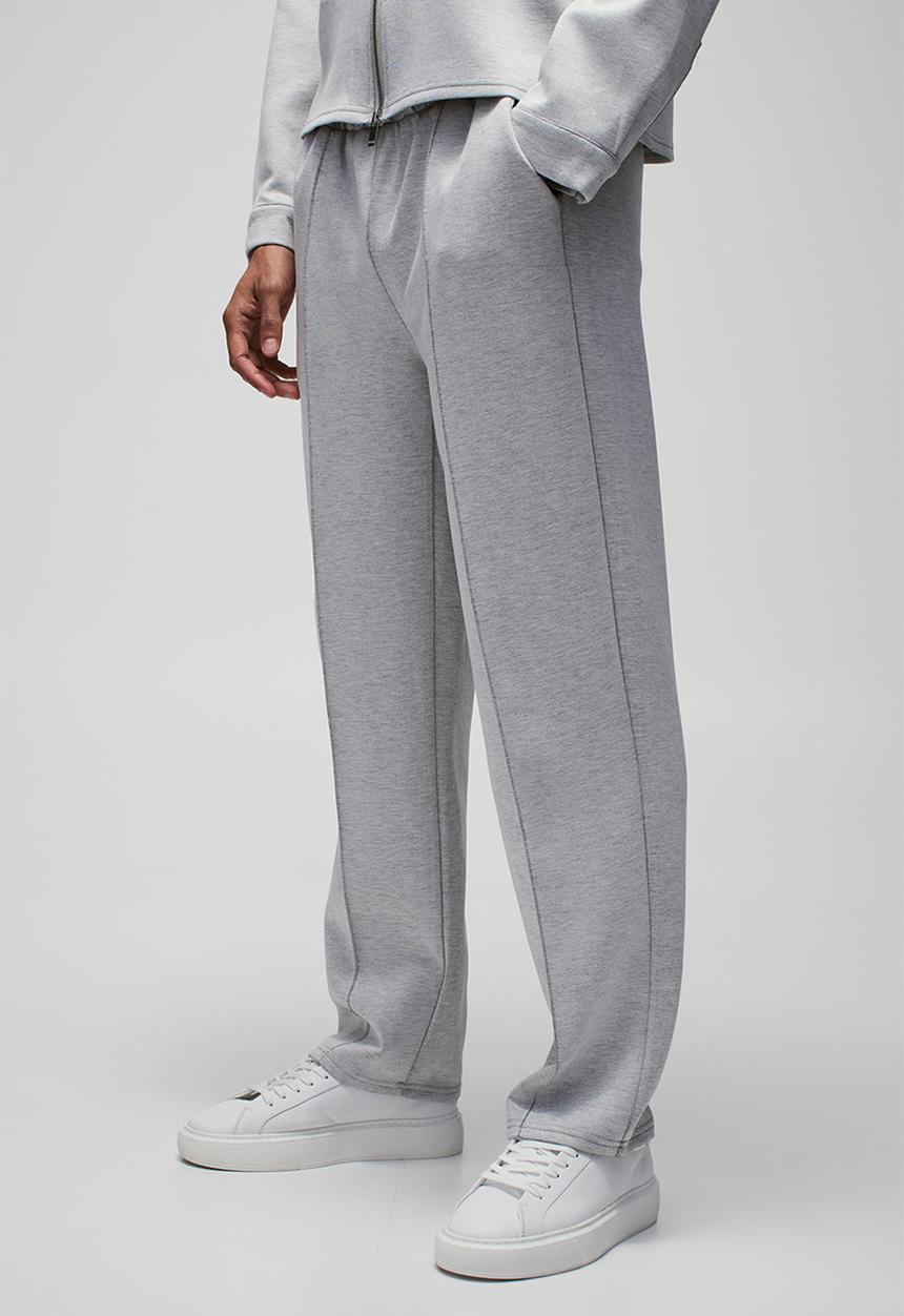boohooMAN - Straight Leg Pintuck Scuba Trouser - Grey Marl