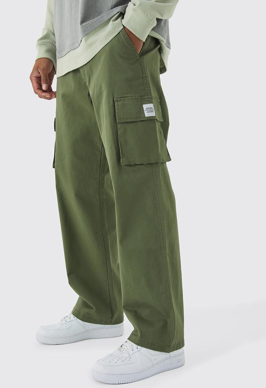 boohooMAN - Relaxed Fit Fixed Waist Woven Tab Cargo Trousers - khaki