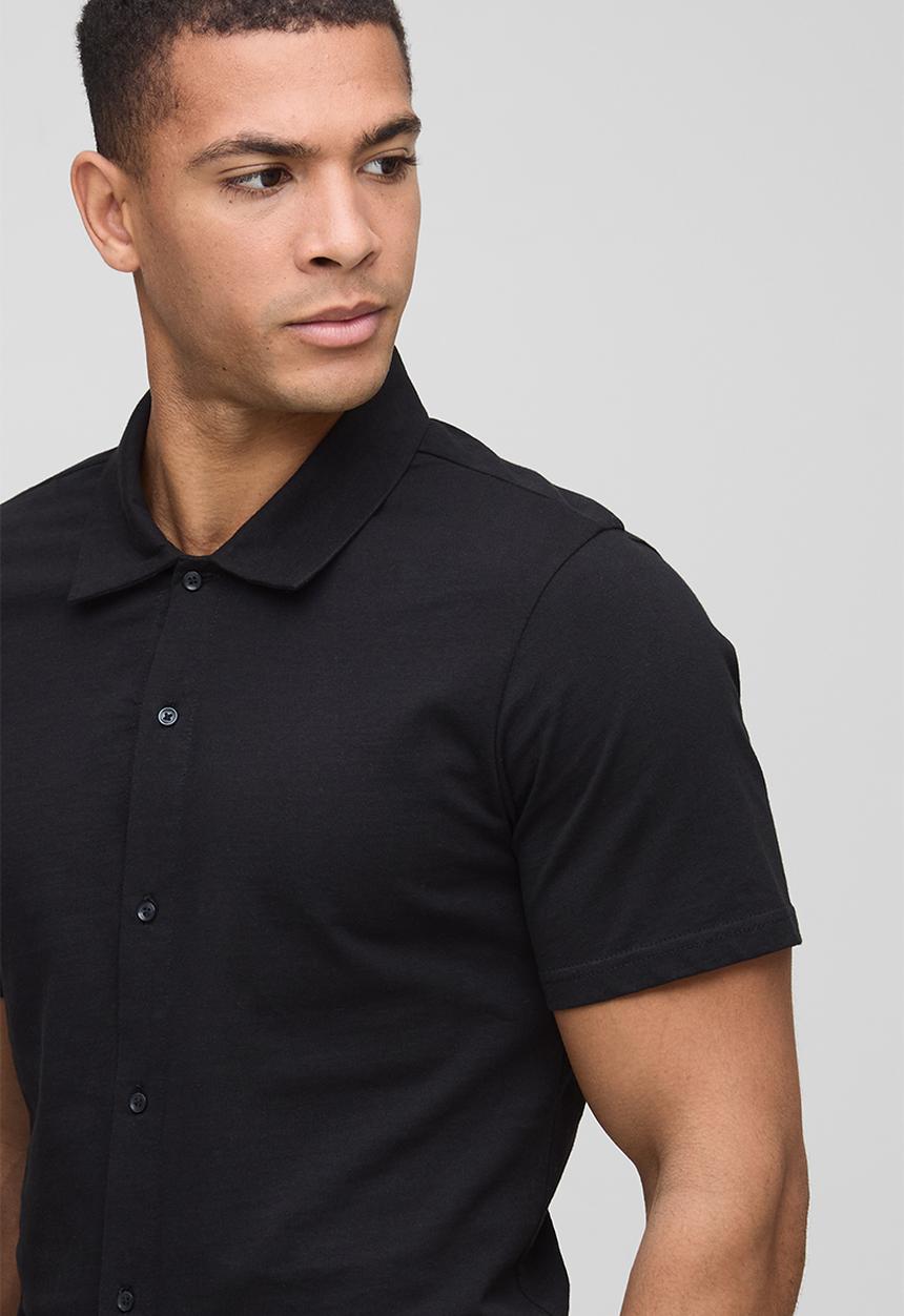 boohooMAN - Slim Fit Jersey Short Sleeve Shirt - Black