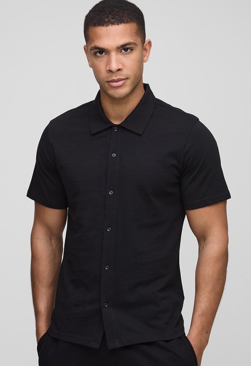 boohooMAN - Slim Fit Jersey Short Sleeve Shirt - Black