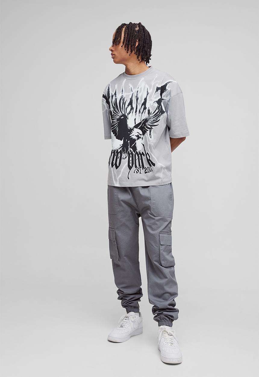 boohooMAN - Skinny Fit Elasticated Waist Cuffed Cargo Trousers - Charcoal