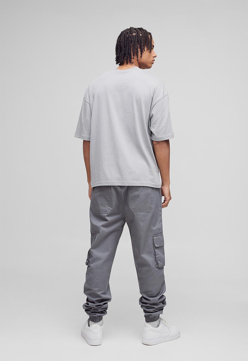 boohooMAN - Skinny Fit Elasticated Waist Cuffed Cargo Trousers - Charcoal