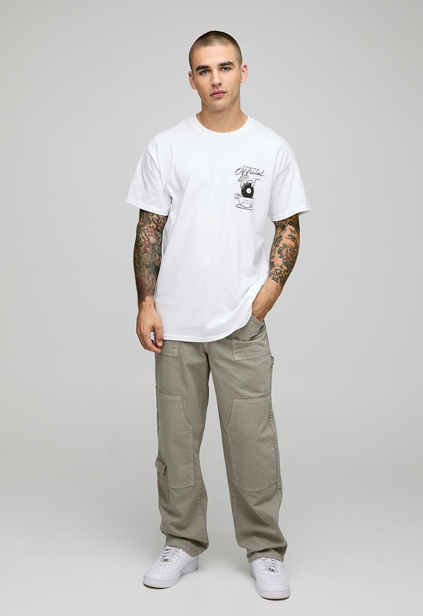 boohooMAN - White Oversized Official Coffee Record House Graphic T-Shirt - White