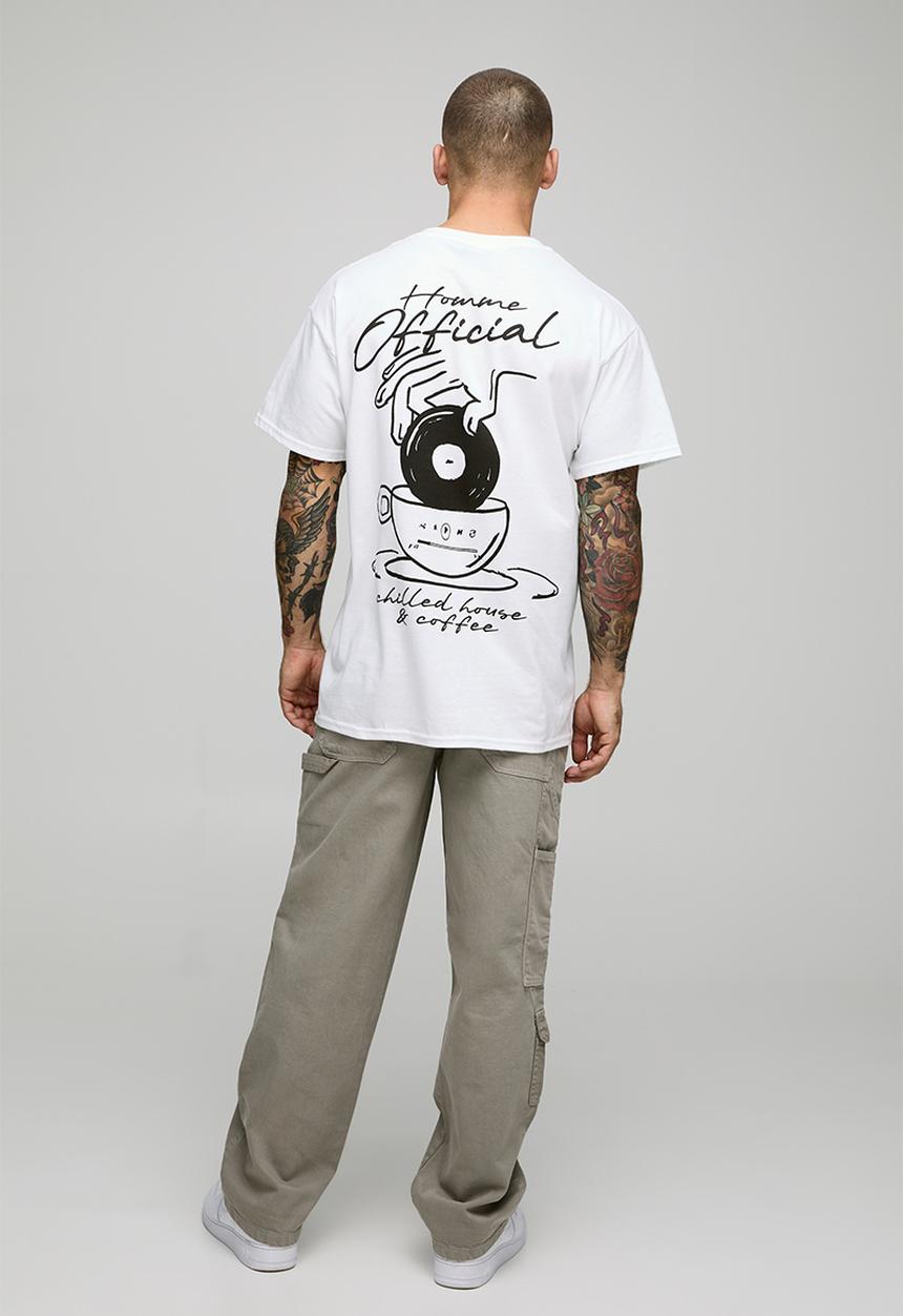 boohooMAN - White Oversized Official Coffee Record House Graphic T-Shirt - White