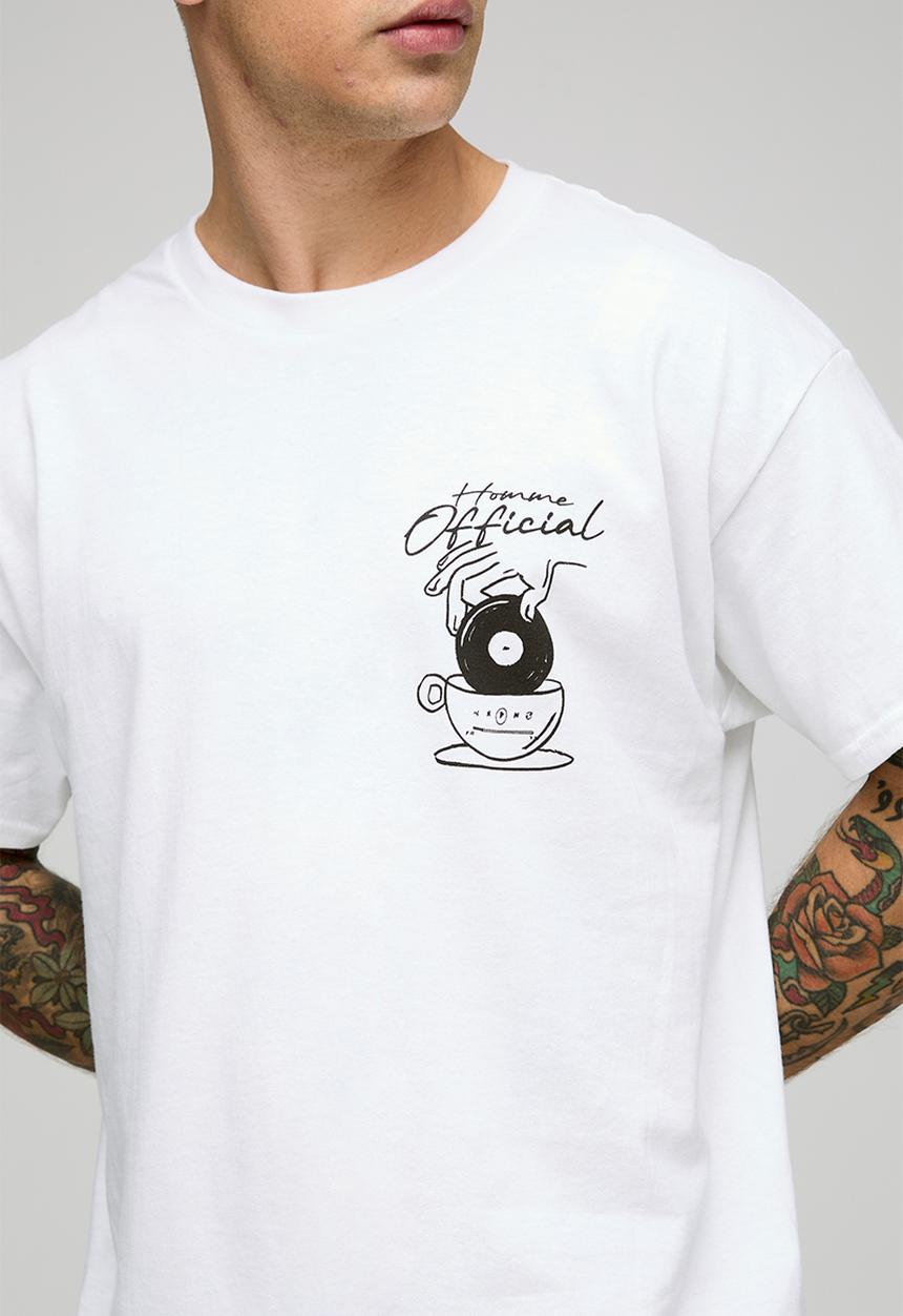 boohooMAN - White Oversized Official Coffee Record House Graphic T-Shirt - White