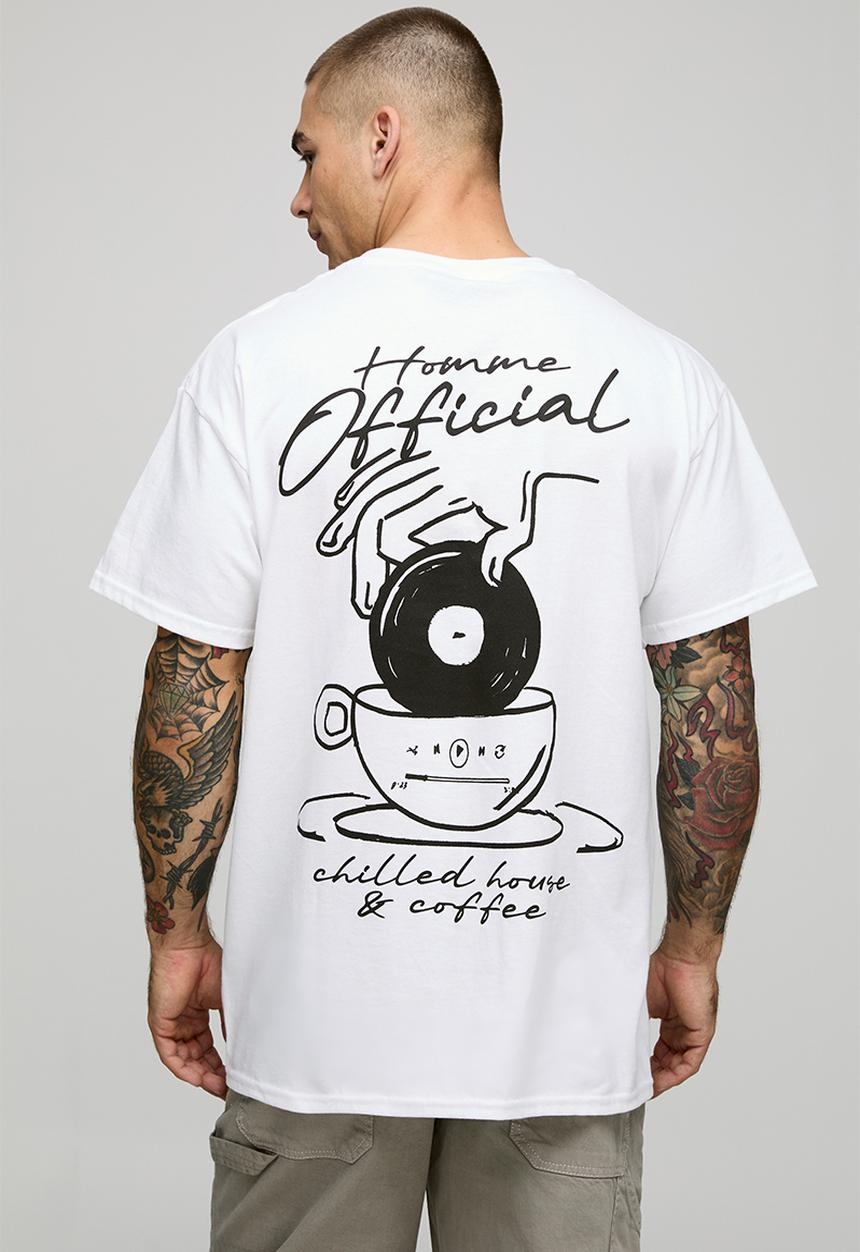 boohooMAN - White Oversized Official Coffee Record House Graphic T-Shirt - White