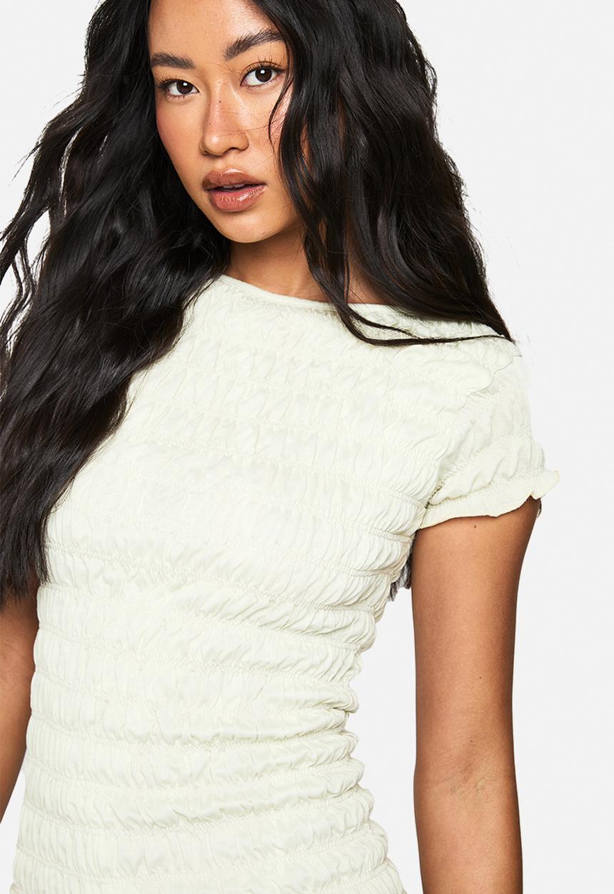 boohoo - Shirred cap sleeve mini dress - yellow