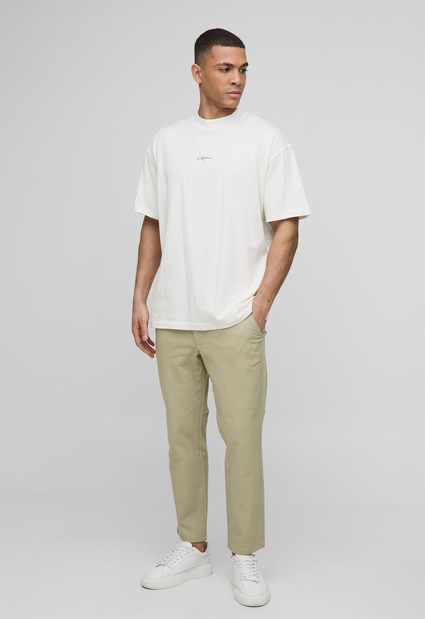 boohooMAN - Fixed Waist Slim Cropped Chino Trousers - Khaki