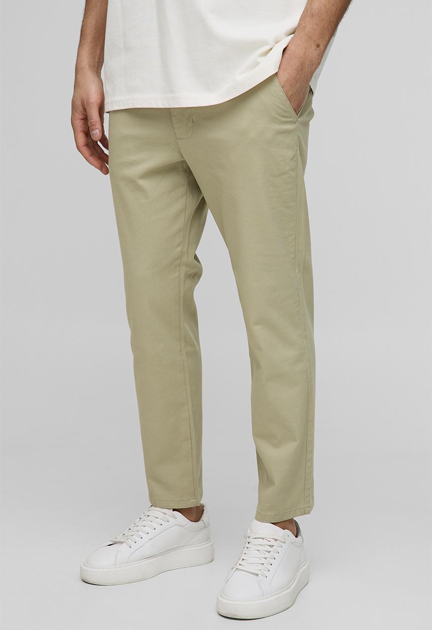 boohooMAN - Fixed Waist Slim Cropped Chino Trousers - Khaki