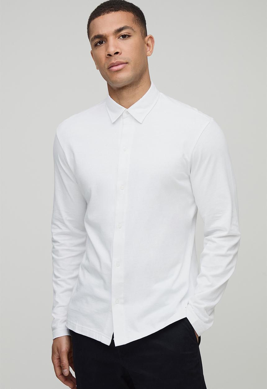 boohooMAN - Slim Fit Jersey Long Sleeve Shirt - White