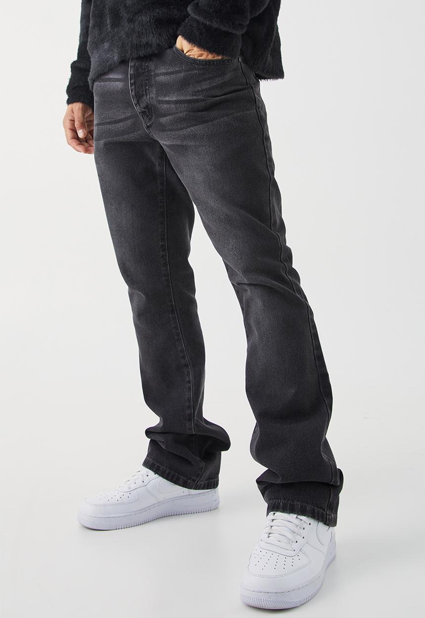 boohooMAN - Slim Flare Rigid Washed Jeans - Charcoal