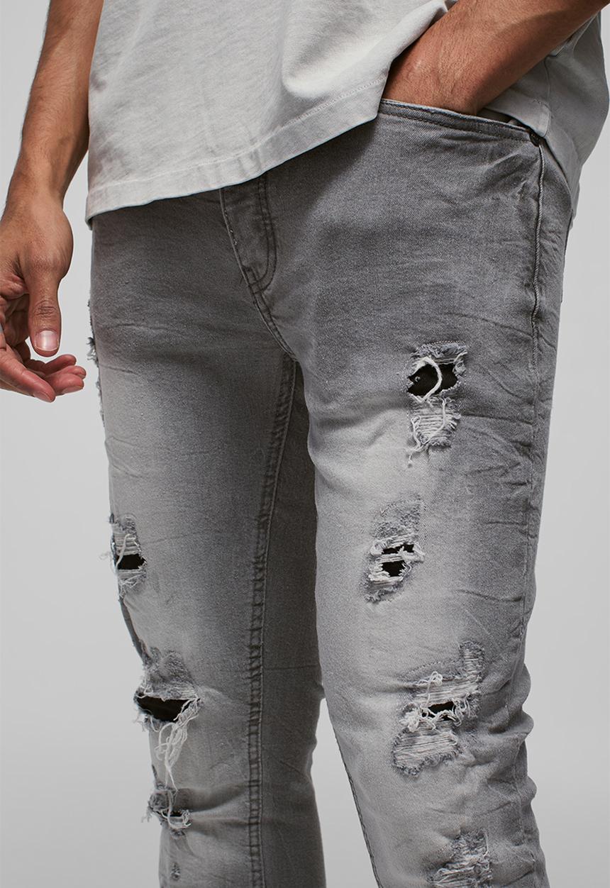 boohooMAN - Skinny Stretch Ripped Jeans In Ice Grey Wash - Ice Grey