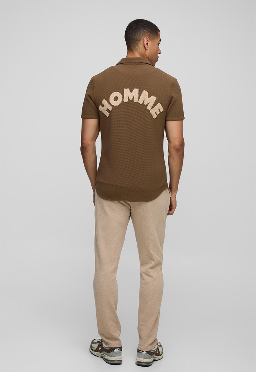 boohooMAN - Elasticated Waist Slim Fit Waffle Smart Trousers - Taupe