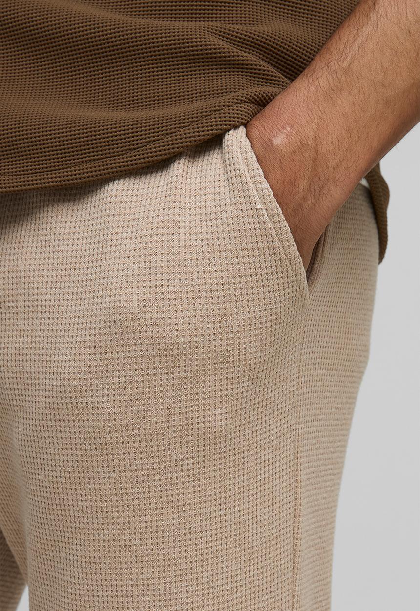 boohooMAN - Elasticated Waist Slim Fit Waffle Smart Trousers - Taupe