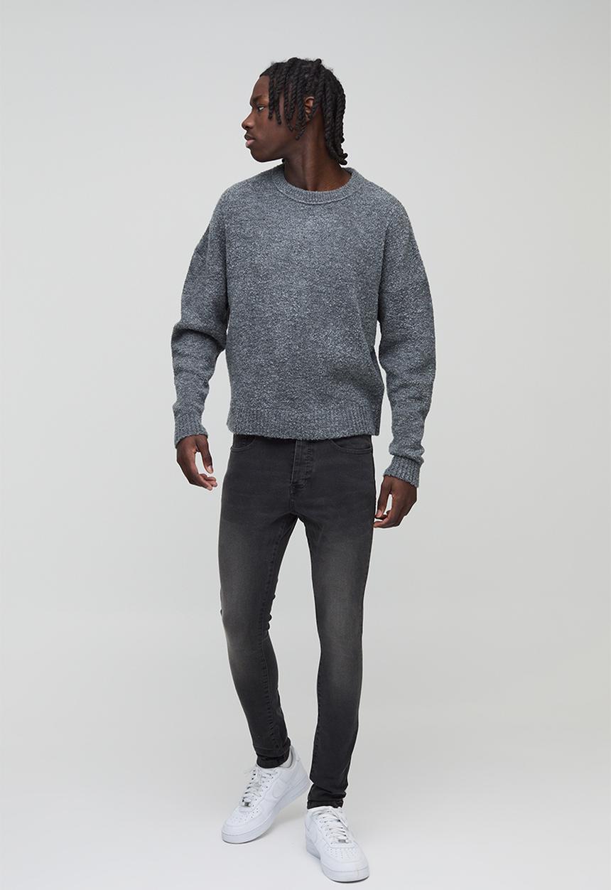 boohooMAN - Super Skinny Stretch Washed Jeans - Charcoal