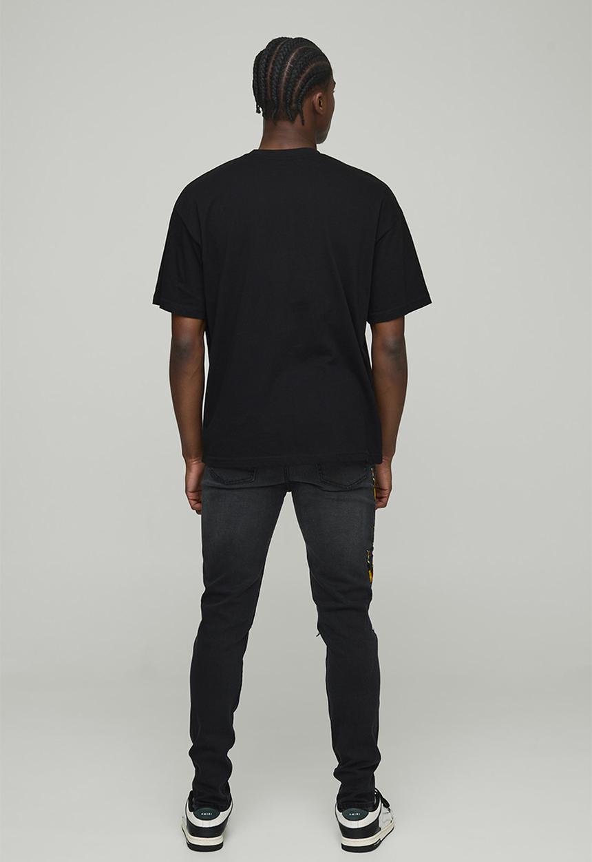 boohooMAN - Skinny Applique Ripped Jeans - Washed Black