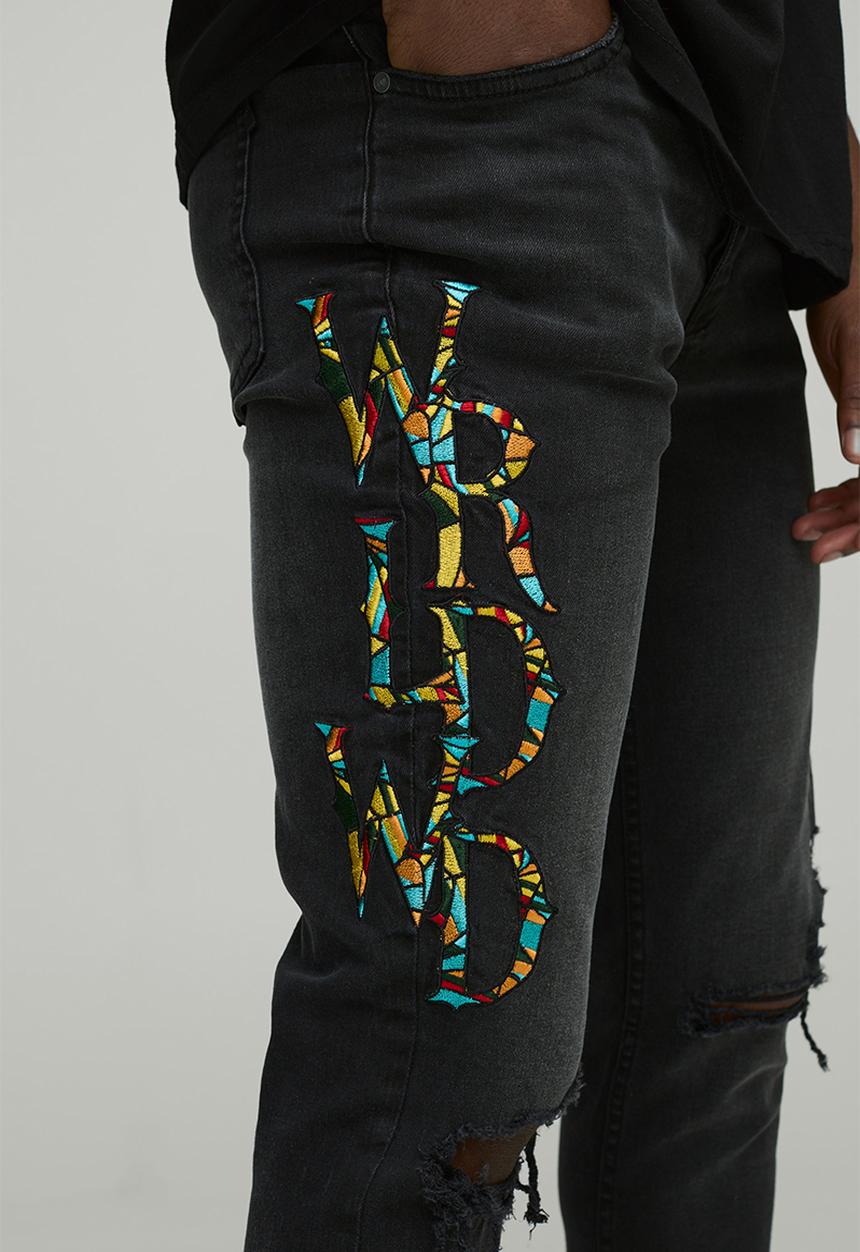 boohooMAN - Skinny Applique Ripped Jeans - Washed Black