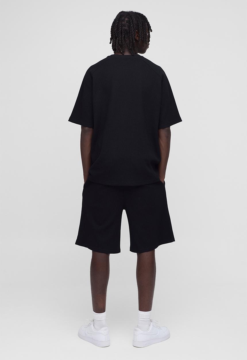 boohooMAN - Oversized Raglan Waffle Print T-Shirt - black