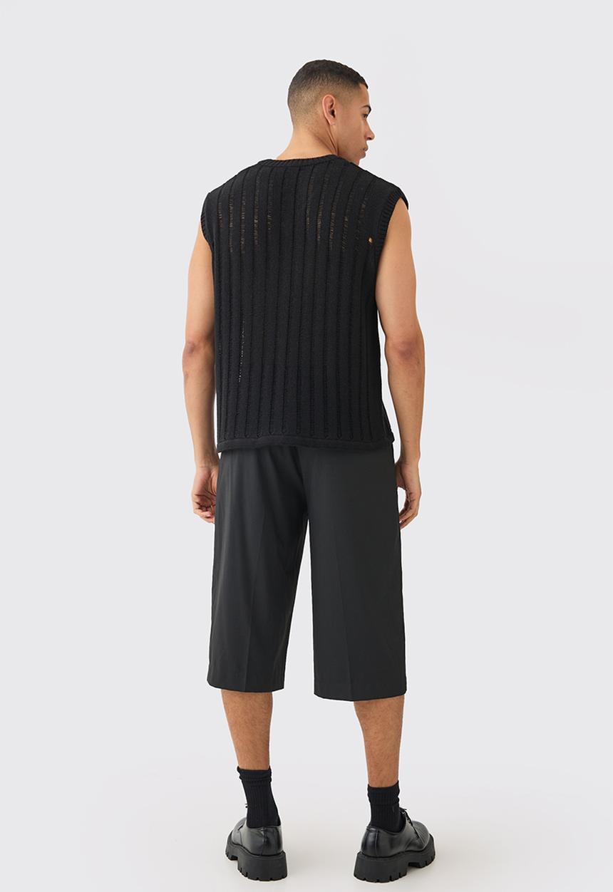 boohooMAN - Regular Fit Open Stitch Vest In Black - Black