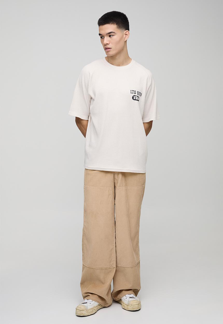 boohooMAN - Oversized Raglan Waffle Print T-Shirt - ecru