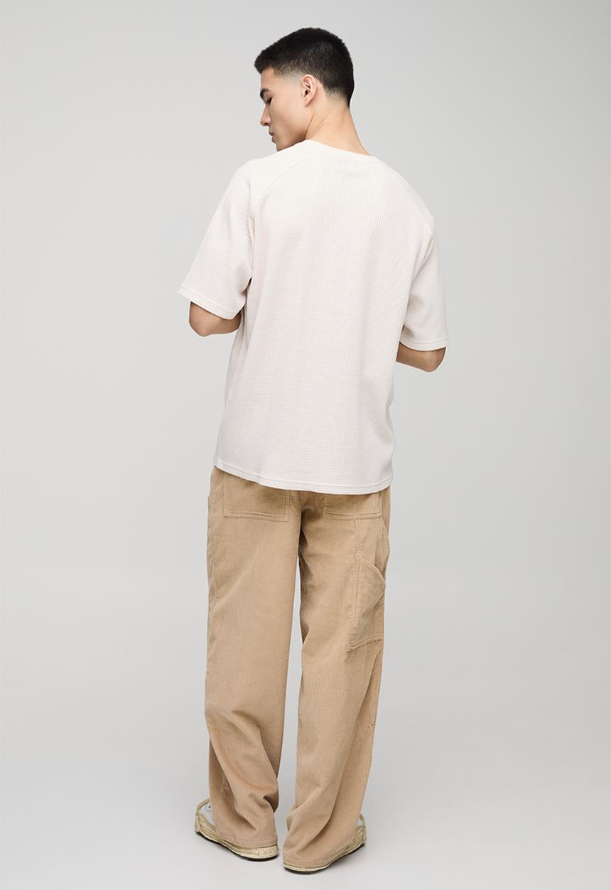 boohooMAN - Oversized Raglan Waffle Print T-Shirt - ecru