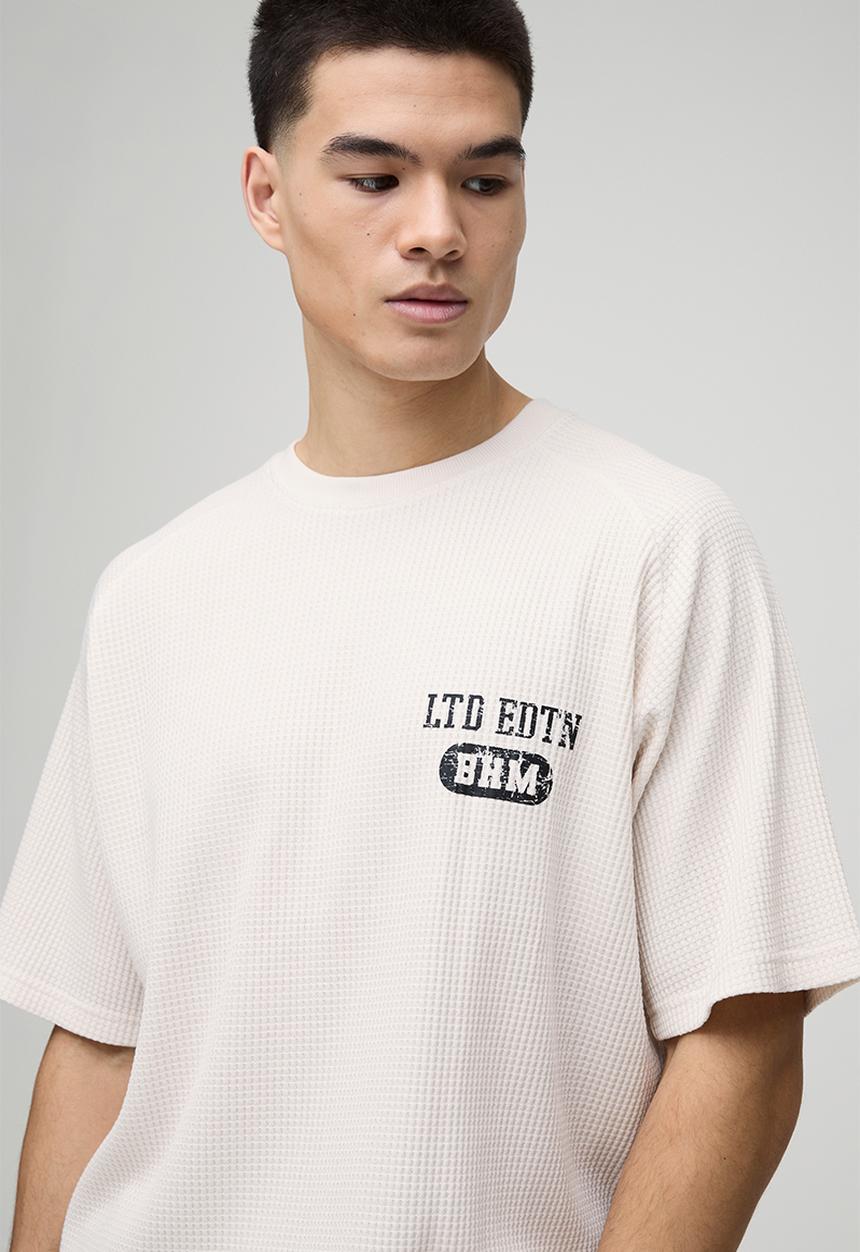 boohooMAN - Oversized Raglan Waffle Print T-Shirt - ecru