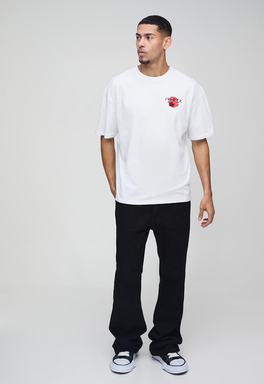 boohooMAN - Oversized Palm Tree Landscape Shadow Print T-Shirt - White