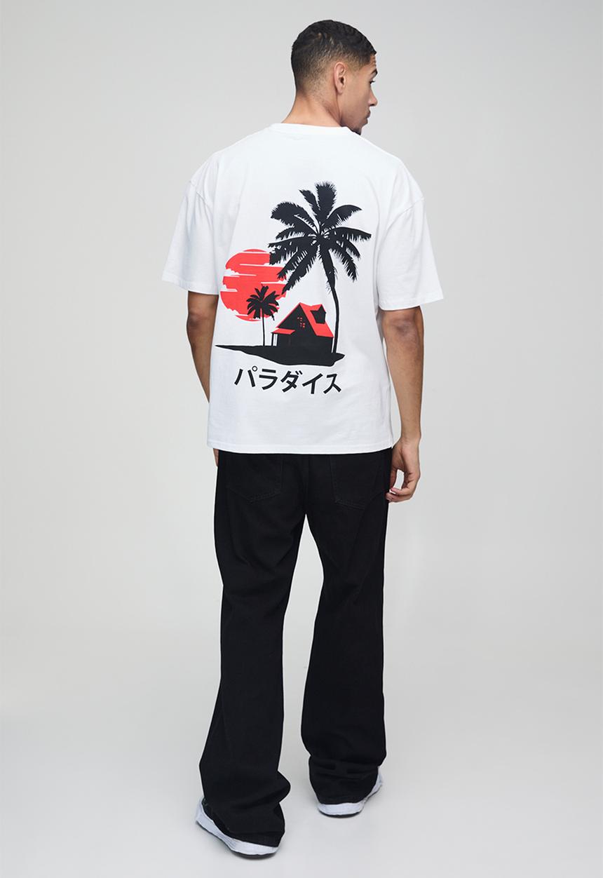 boohooMAN - Oversized Palm Tree Landscape Shadow Print T-Shirt - White