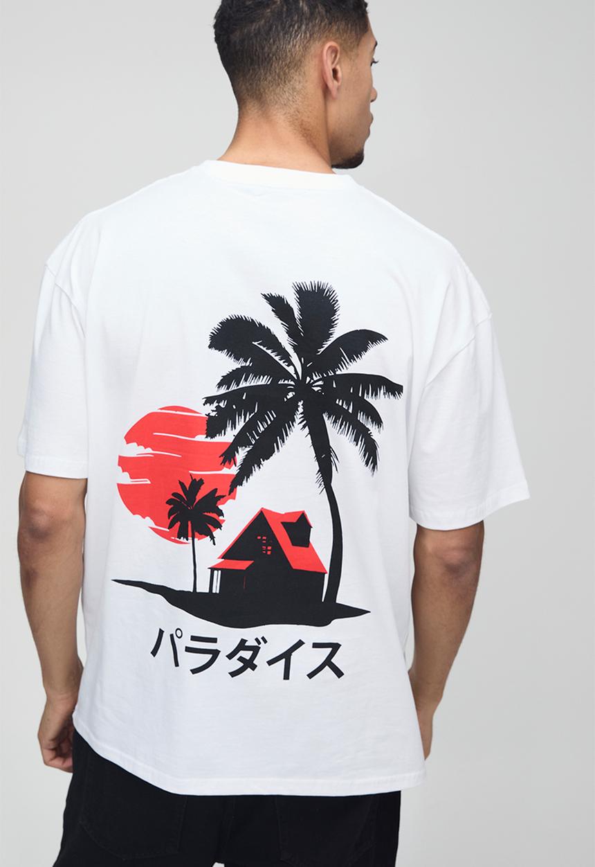 boohooMAN - Oversized Palm Tree Landscape Shadow Print T-Shirt - White