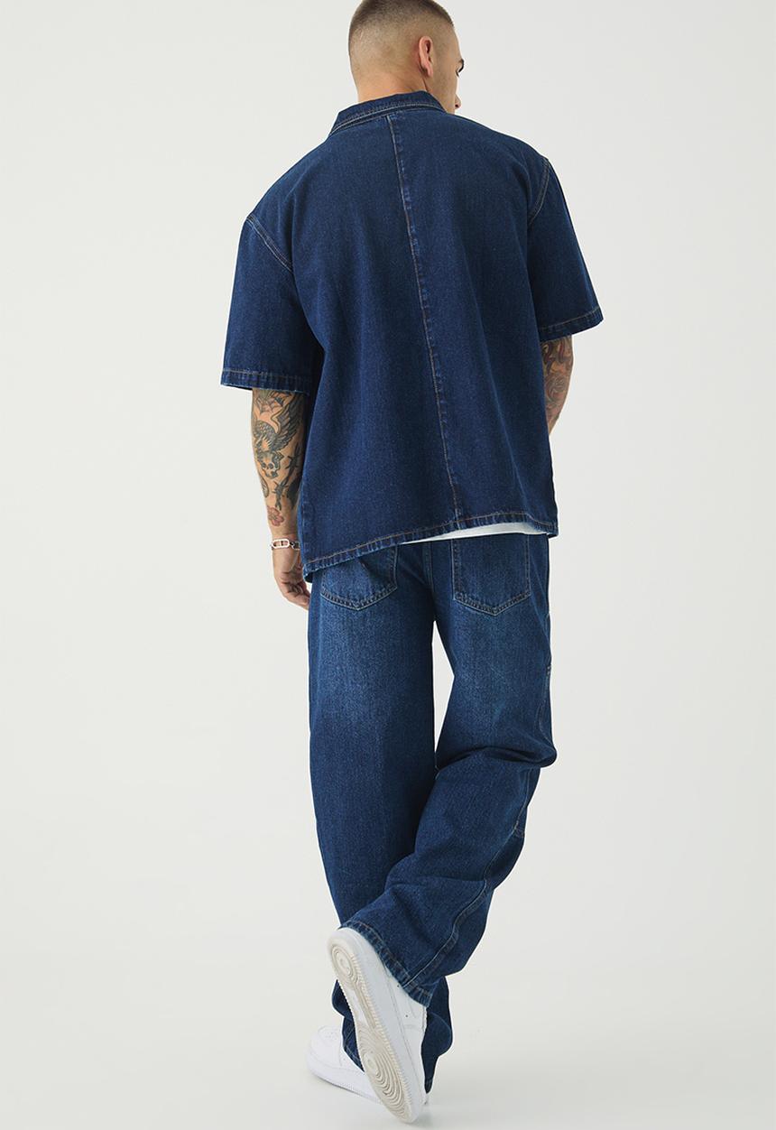 boohooMAN - Relaxed Rigid Washed Carabiner Jeans - indigo