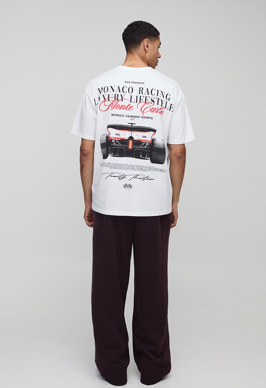 boohooMAN - Oversized Monaco Racing T-Shirt - white