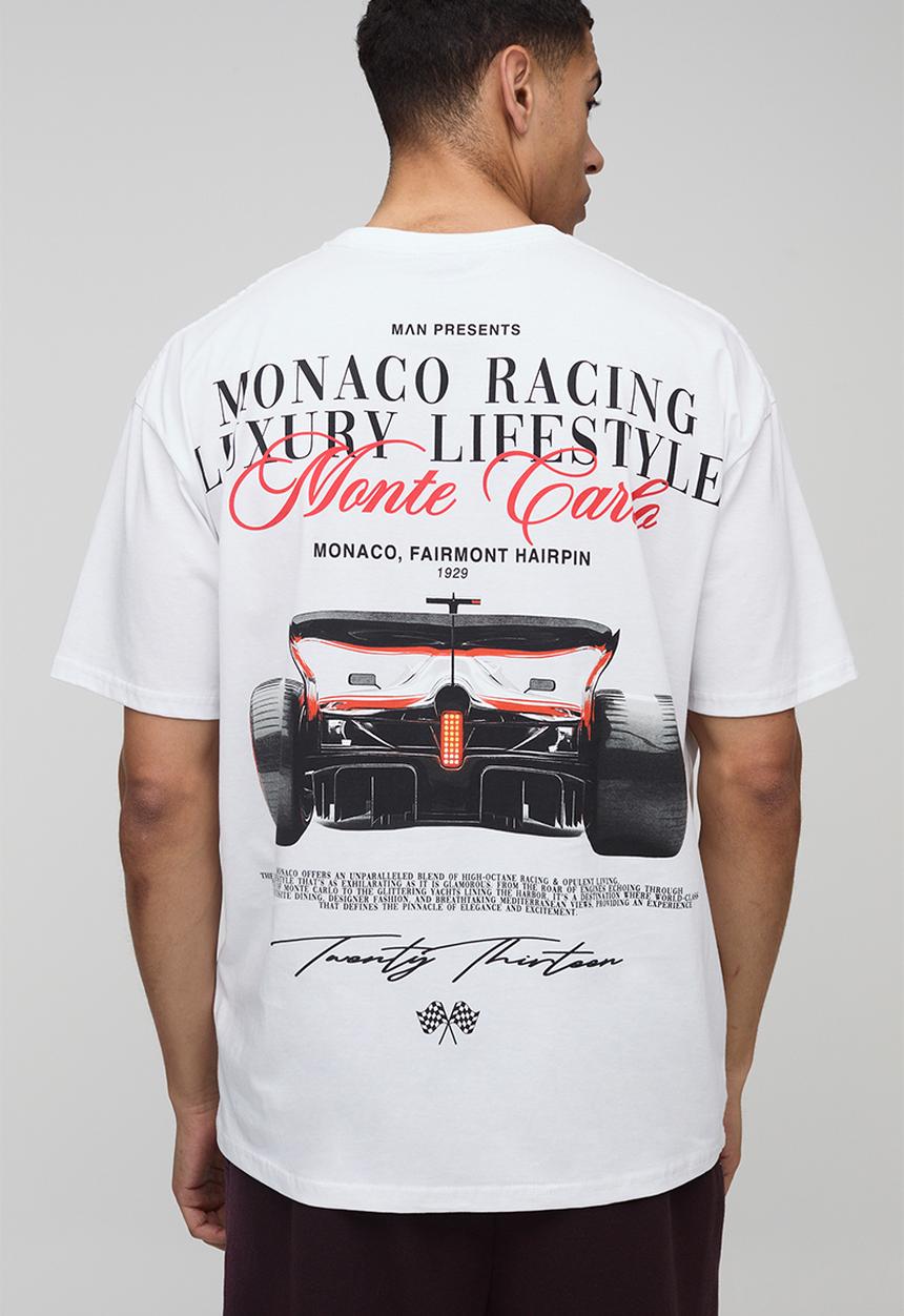 boohooMAN - Oversized Monaco Racing T-Shirt - white