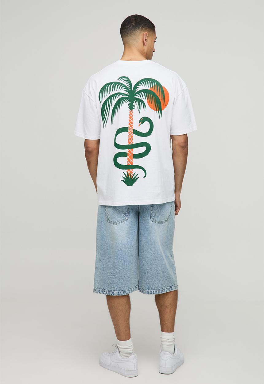 boohooMAN - Oversized Palm Tree Graphic T-Shirt - White