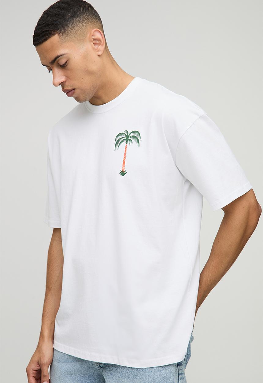 boohooMAN - Oversized Palm Tree Graphic T-Shirt - White