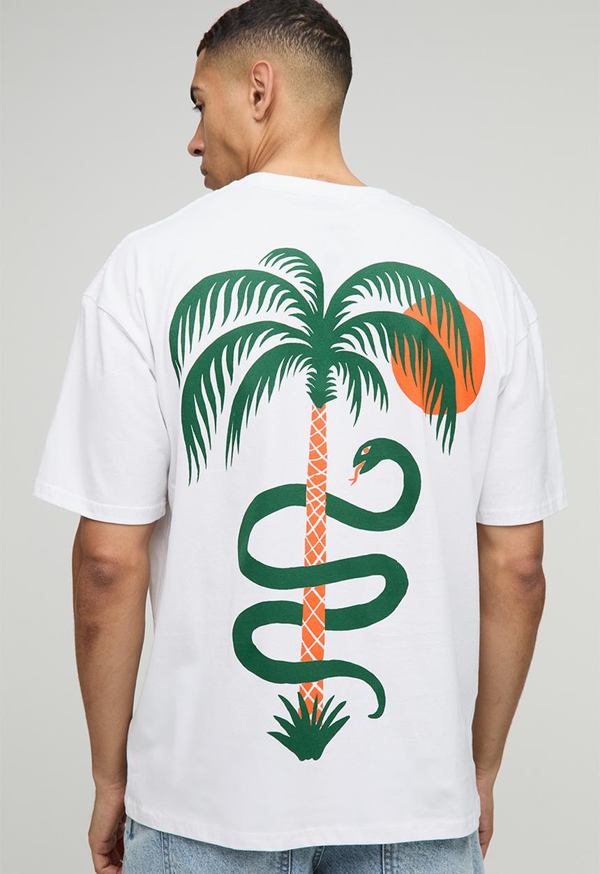 boohooMAN - Oversized Palm Tree Graphic T-Shirt - White