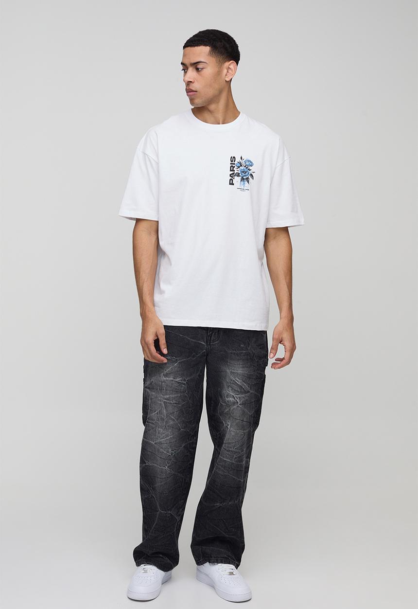 boohooMAN - Oversized Paris Floral T-Shirt - White