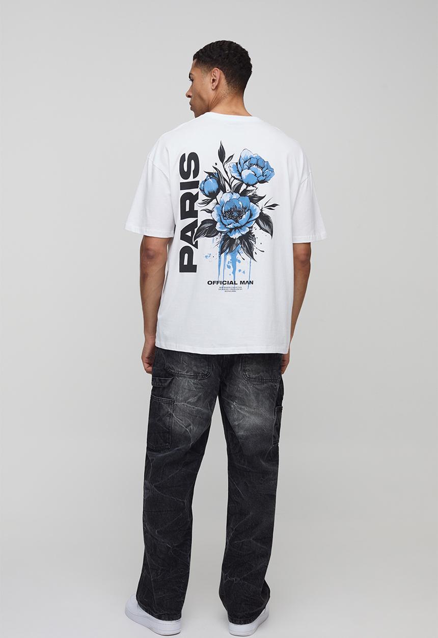 boohooMAN - Oversized Paris Floral T-Shirt - White