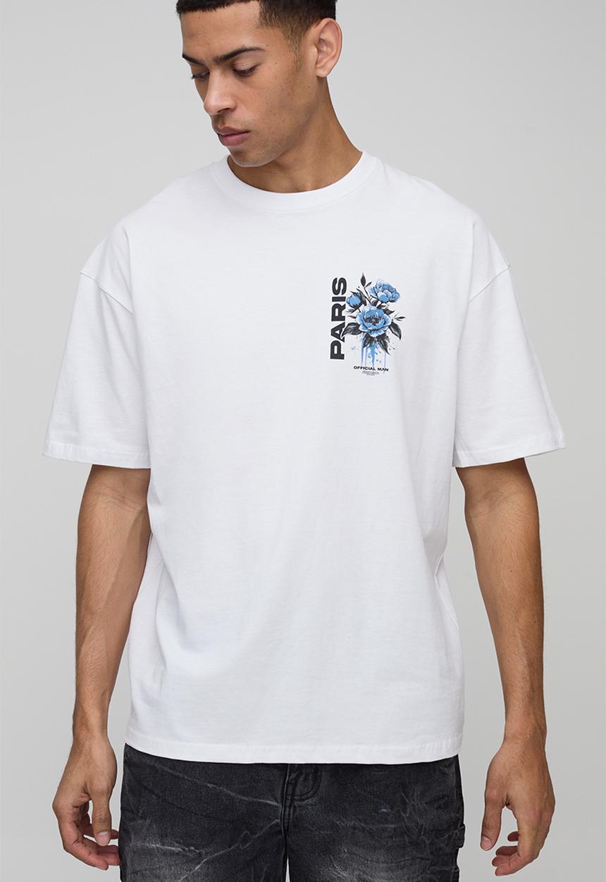 boohooMAN - Oversized Paris Floral T-Shirt - White