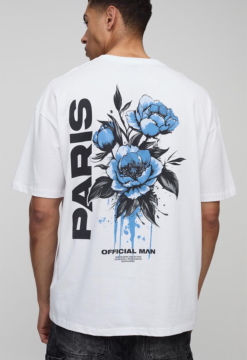 boohooMAN - Oversized Paris Floral T-Shirt - White