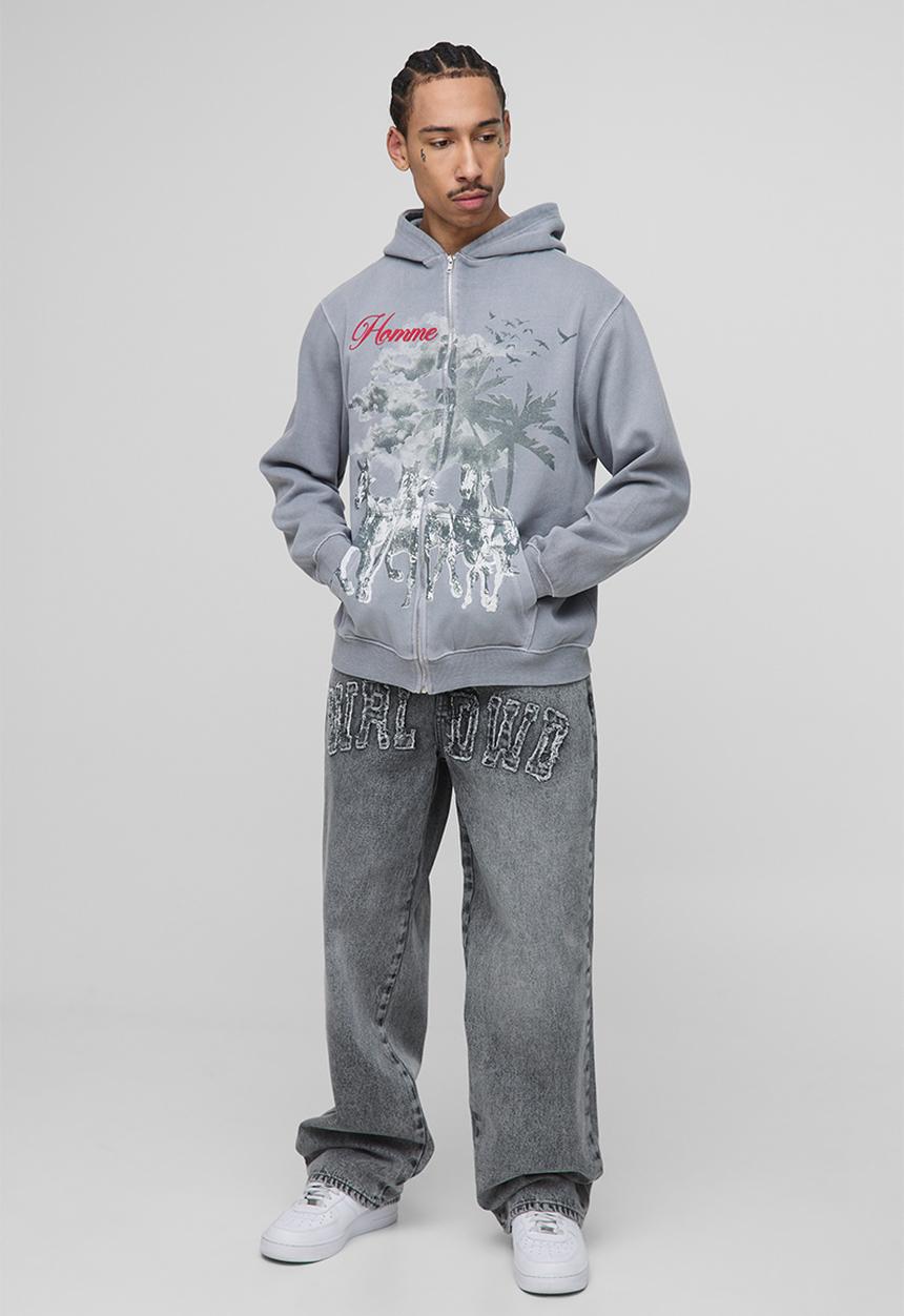 boohooMAN - Relaxed Fit WRLDWD Applique Washed Jeans - Ecru