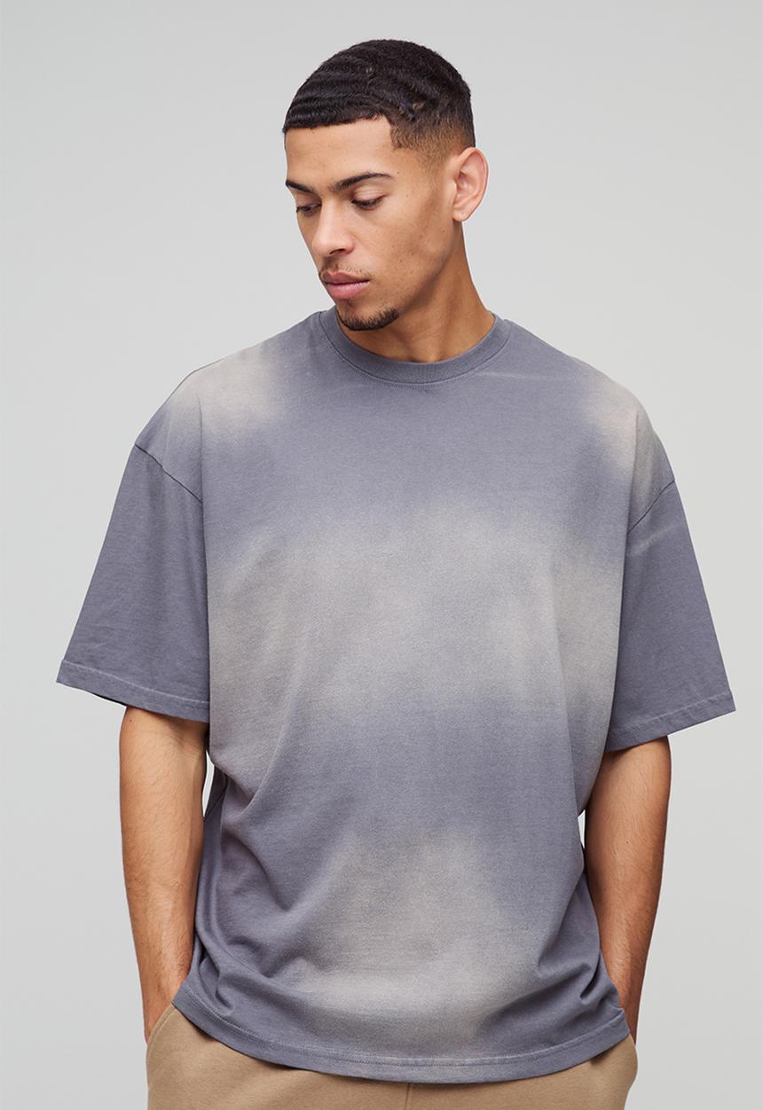 boohooMAN - Oversized Spray Wash Crew Neck T-Shirt - Slate
