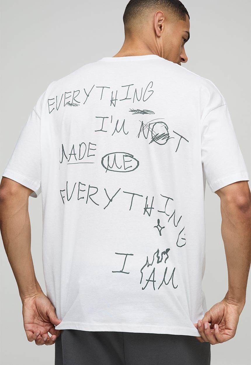 boohooMAN - Oversized Slogan Print T-Shirt - White