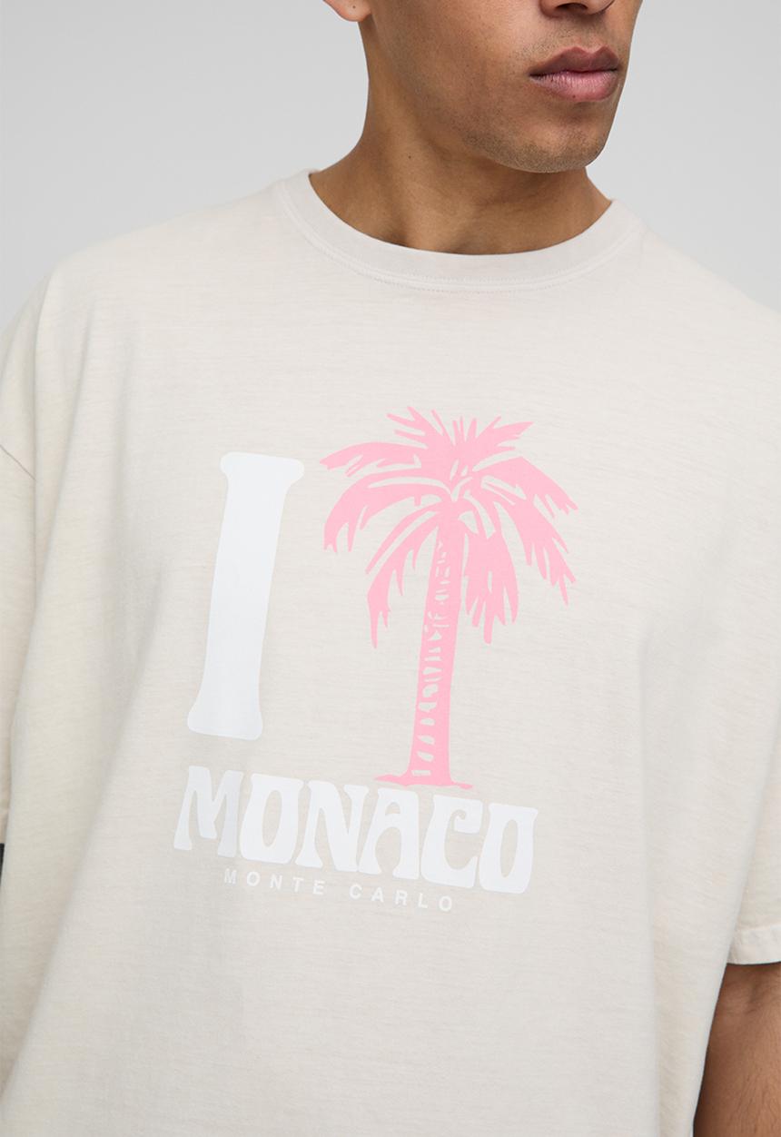 boohooMAN - Oversized Monaco Palm Tree Washed Printed T-Shirt - Stone