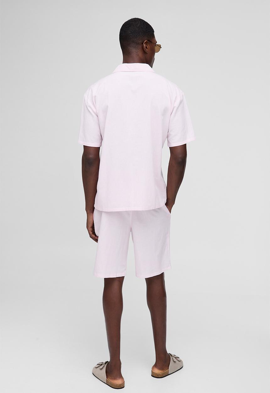 boohooMAN - Oversized Revere Linen Short Sleeve Shirt - Baby Pink