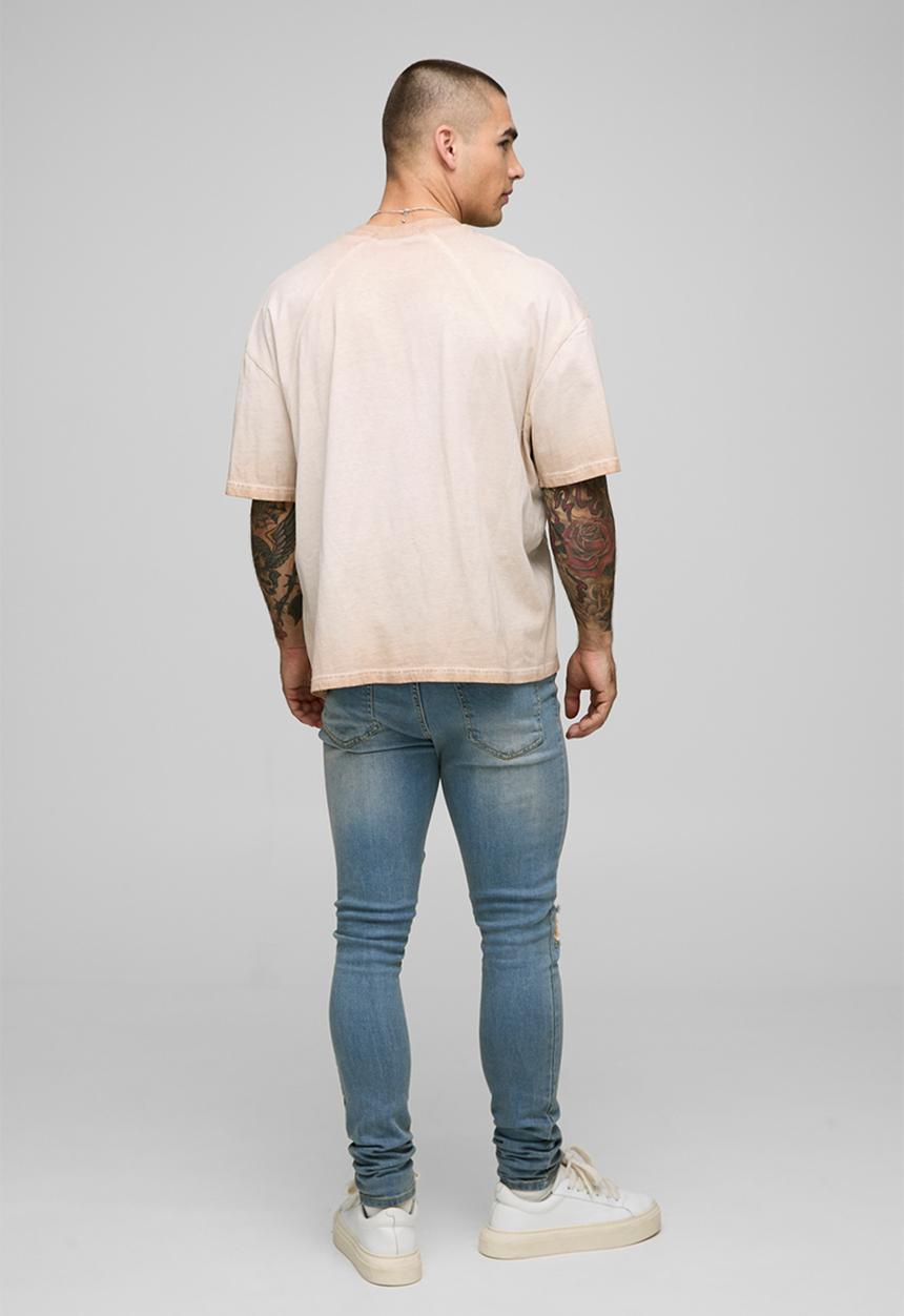 boohooMAN - Super Skinny Washed Ripped Knee Jeans - Antique Blue