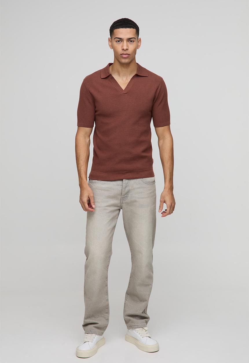 boohooMAN - Muscle Fit Revere Collar Knitted Polo - Dark Red